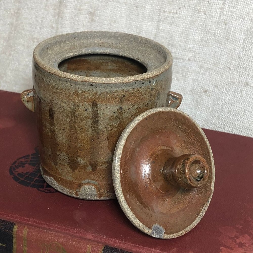 Vintage Stoneware Glazed Honey Pot | Canister w/ Lid